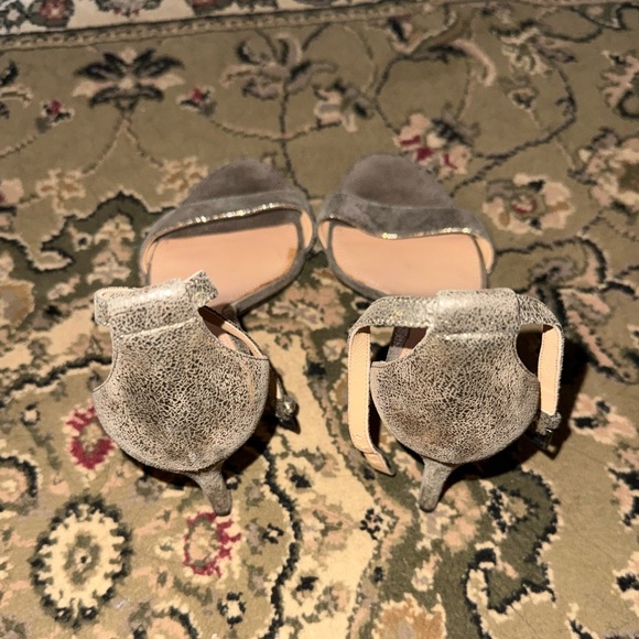 Tory Burch Keri Crackled Metallic Sandal Pewter Stiletto Heels - Picture 2 of 8